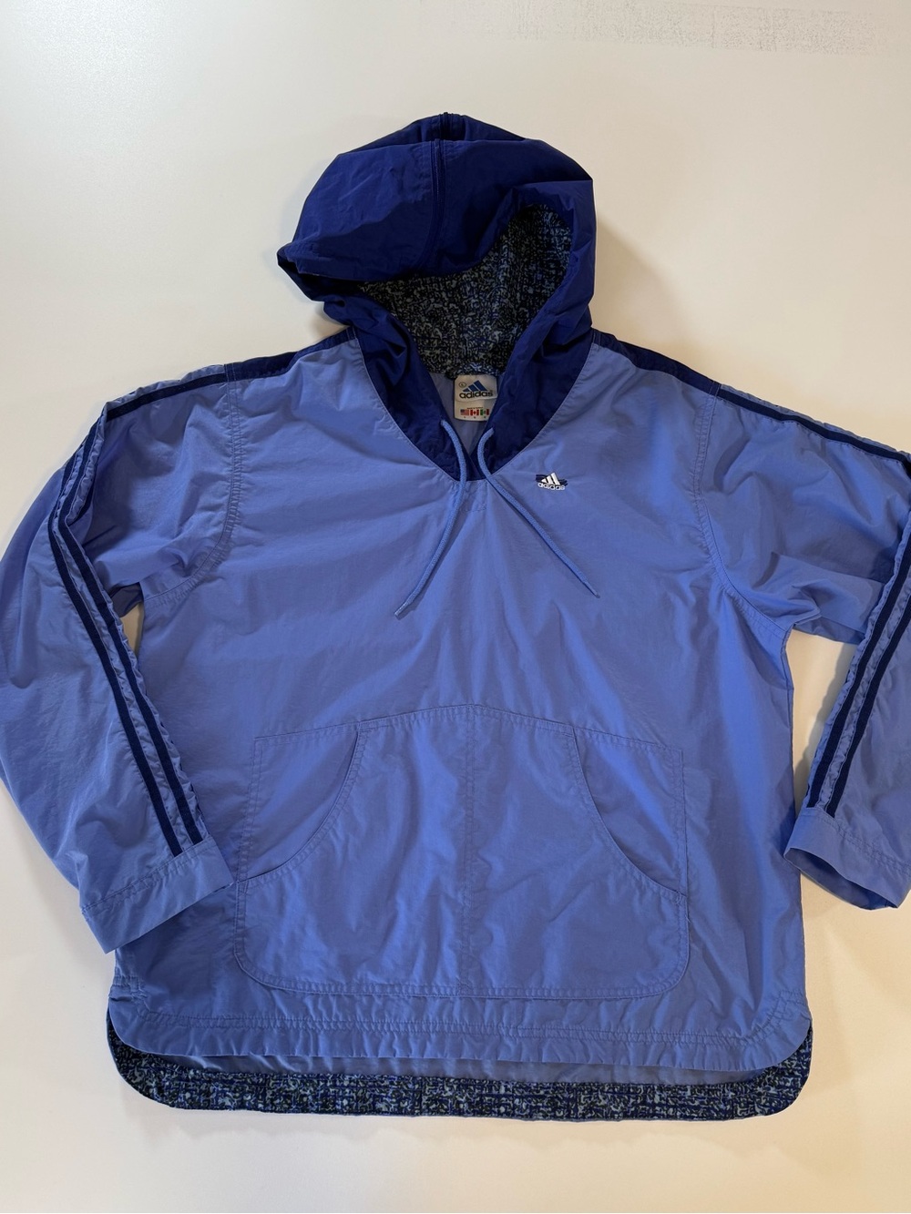 Vintage Adidas Windbreaker three stripes blue Zip Hood Size Women’s Large - Picture 4 of 10